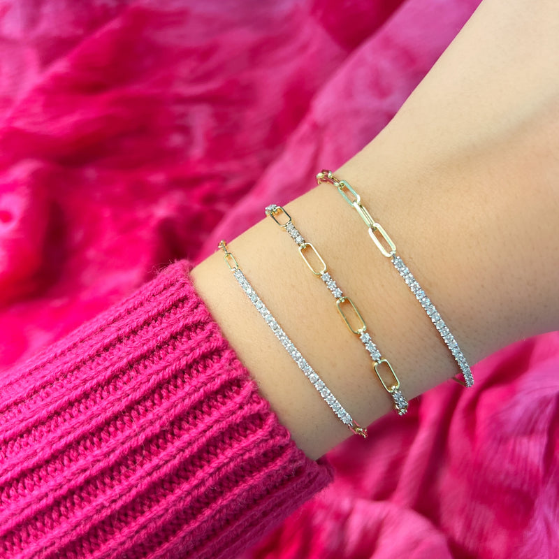 Alternating Diamond and Paperclip Chain Bracelet