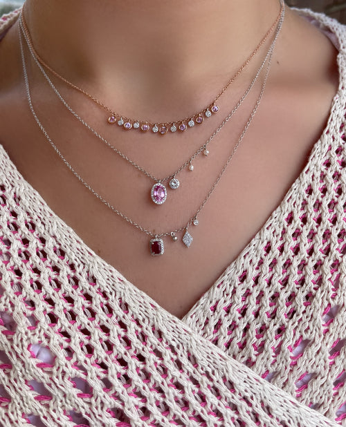 Rose Gold Diamond and Pink Sapphire Layering Necklace