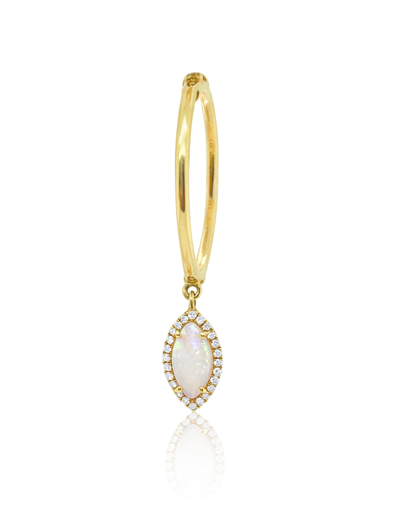 Yellow Gold White Opal Earring
