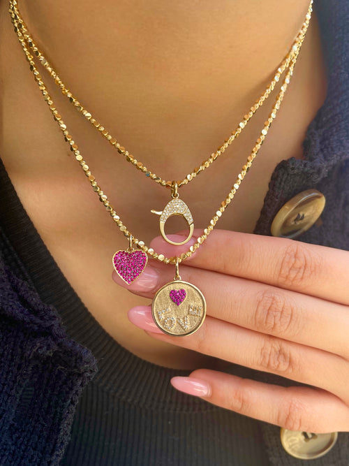 Dainty Yellow Gold Ruby Heart Charm