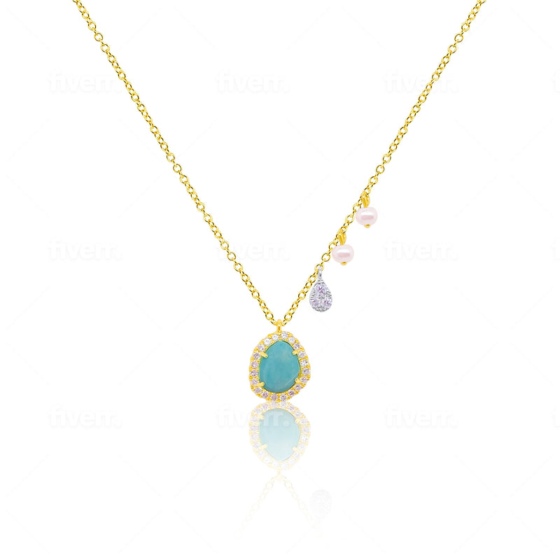 Yellow Gold Dainty Milky Aqua Necklace