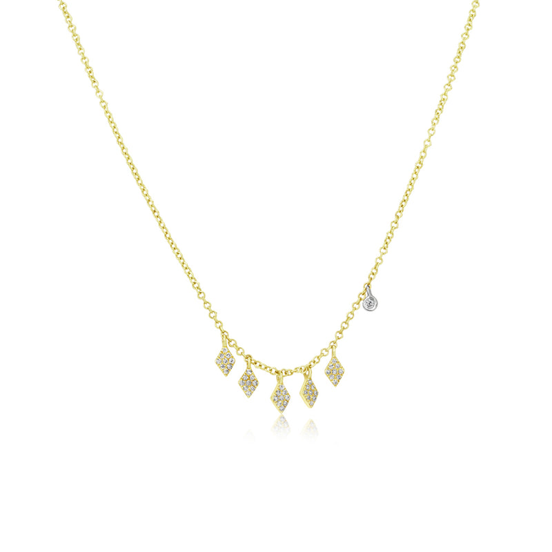 Yellow Gold necklace with Diamond Shaped Charms and a Diamond Bezel