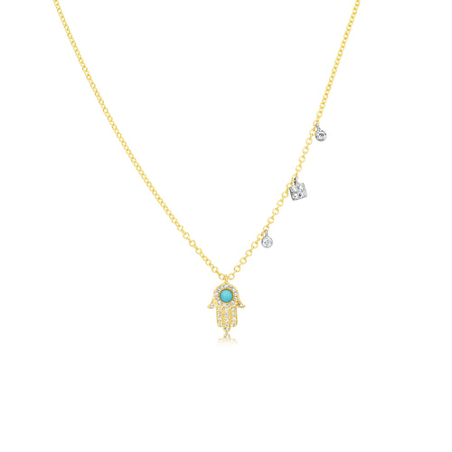 Turquoise Colored Hamsa with Diamond Charms