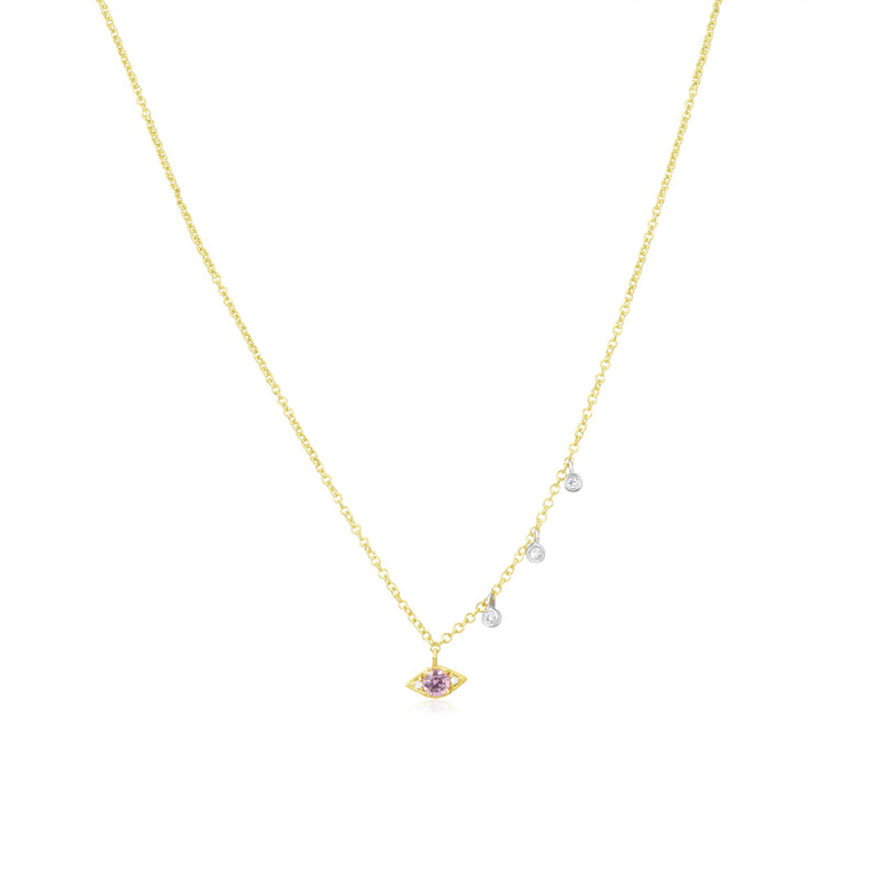 Yellow Gold Pink Sapphire Evil Eye Necklace