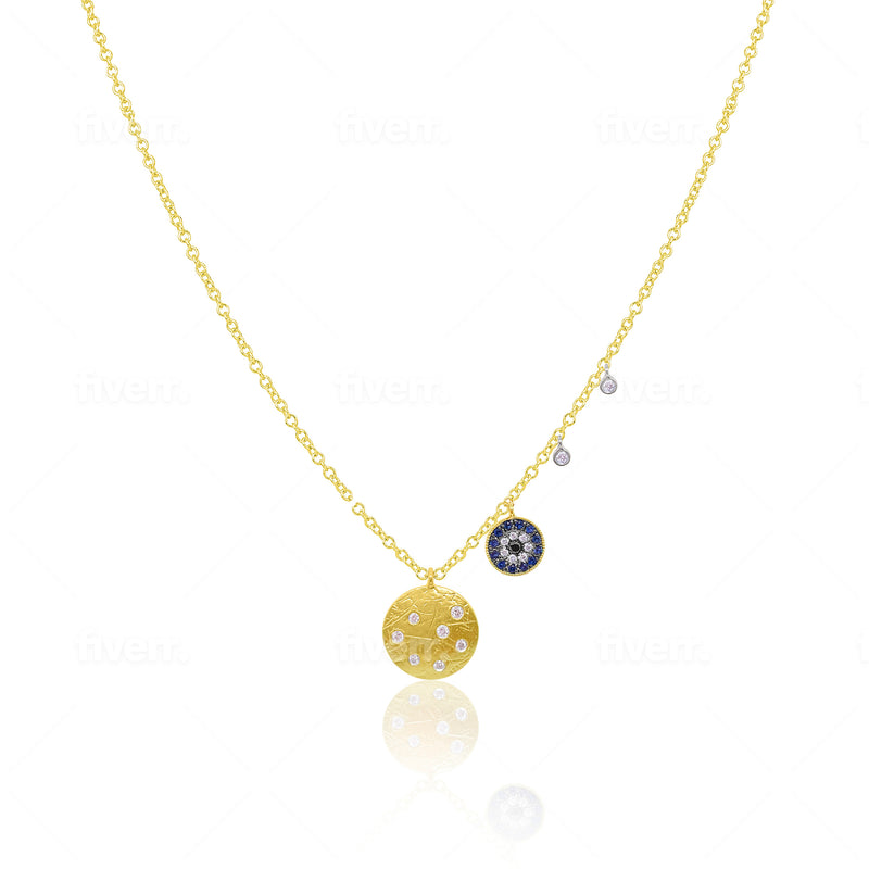 Yellow Gold Diamond Coin and Evil Eye Necklace