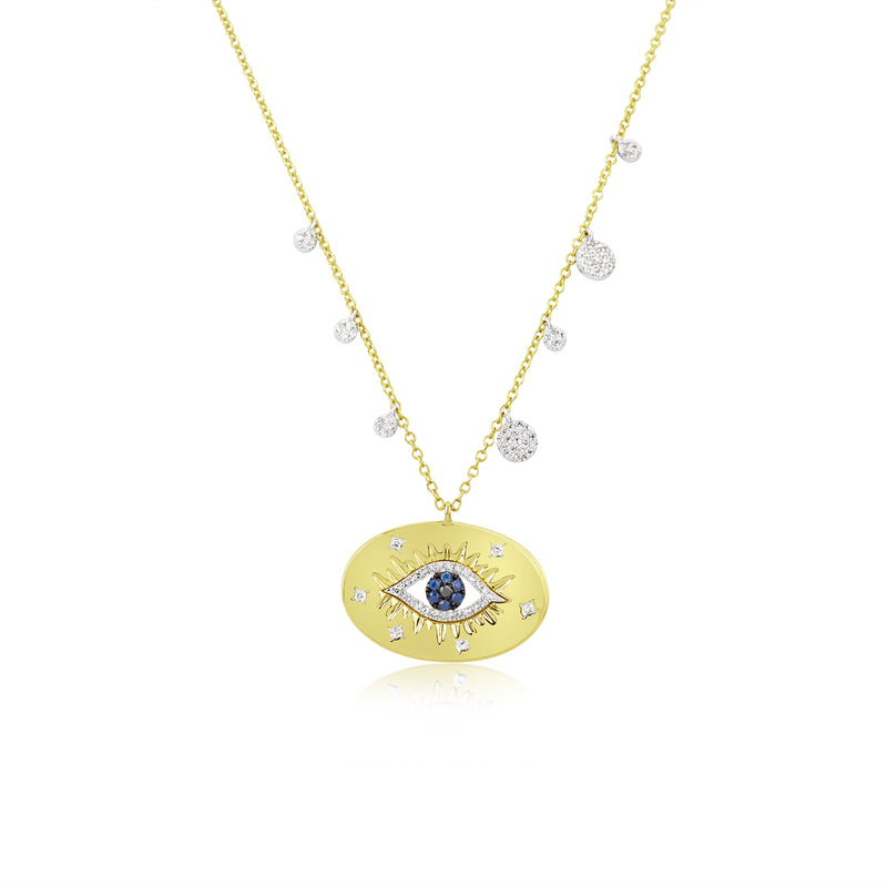 Meira T Silver and Diamond  Evil Eye Necklace Blue Sapphire