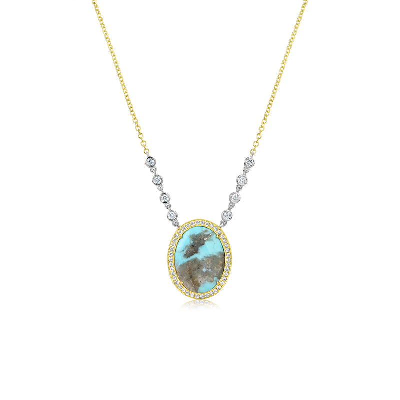 Yellow Gold Turquoise and Diamond Necklace