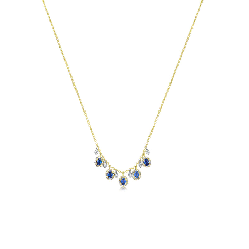 Yellow Gold Blue Sapphire and Diamond Necklace