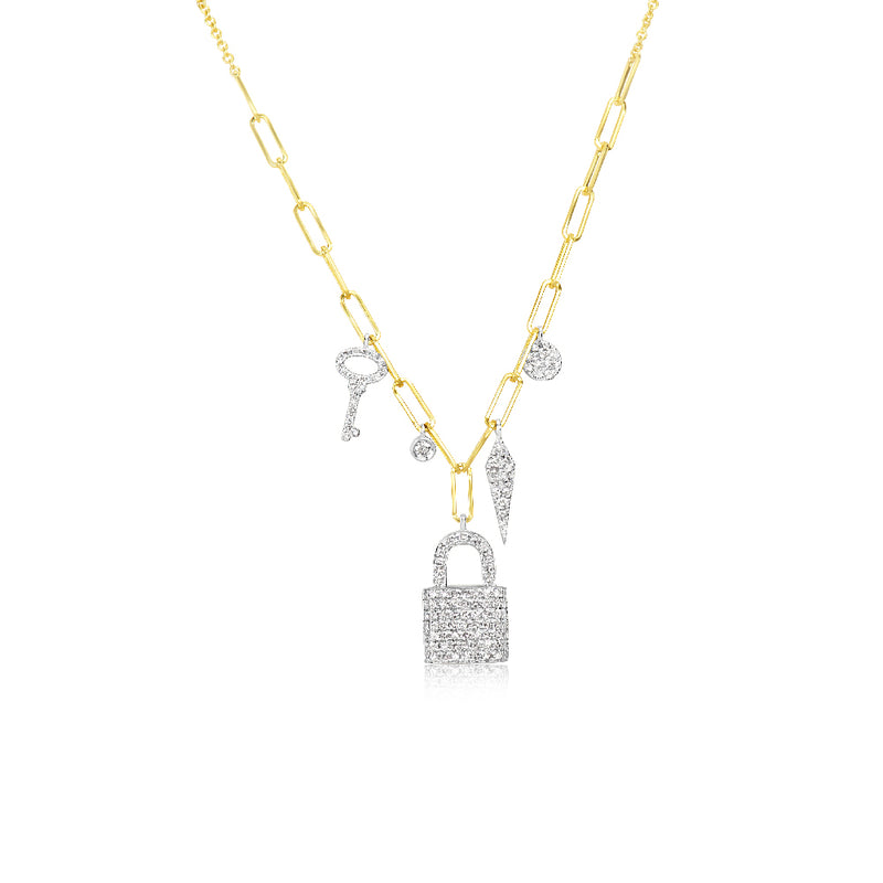 14k Gold and Diamond Lock and Key Necklace