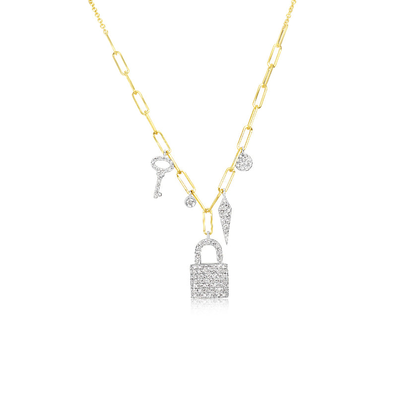 Diamond Lock & Key Necklace, White Gold