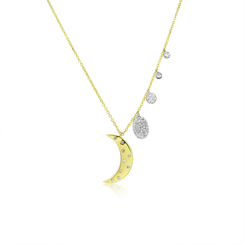 Diamond Moon Necklace with Diamond Charms