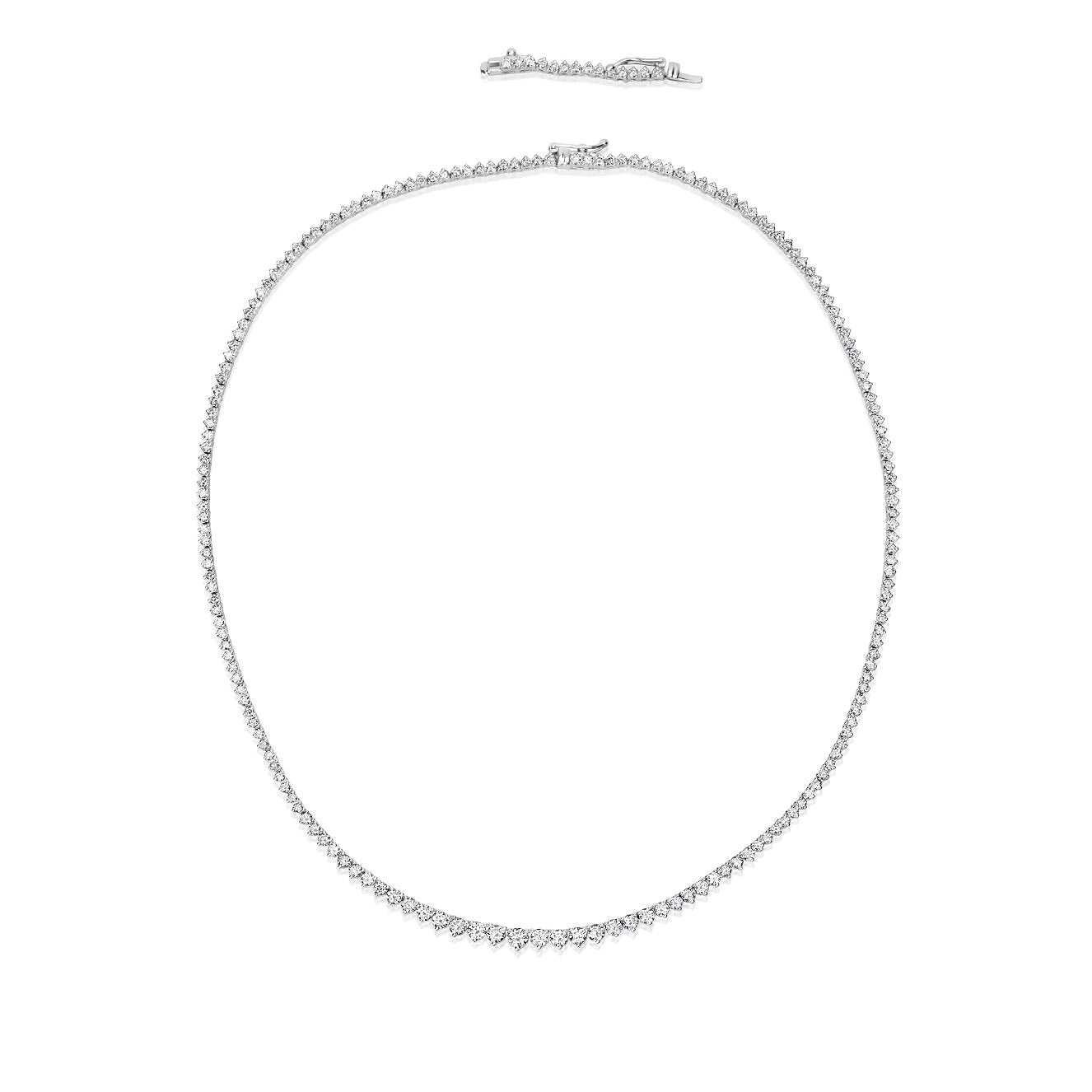 Three prong diamond tennis necklace
