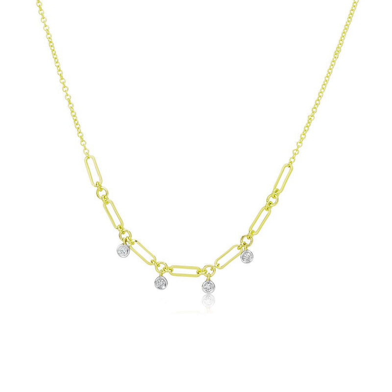 Paperclip Chain Necklace with Single Diamond Pavé Link 14k Gold - Necklaces  Jewelry Collections