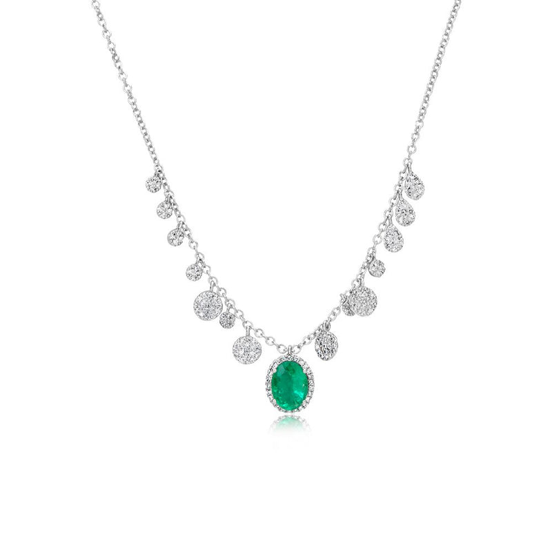 White Gold Emerald and Diamond Necklace