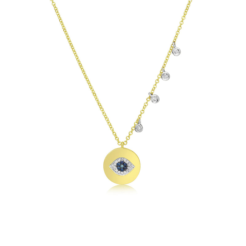 Diamond and Blue Sapphire Evil Eye Coin Necklace