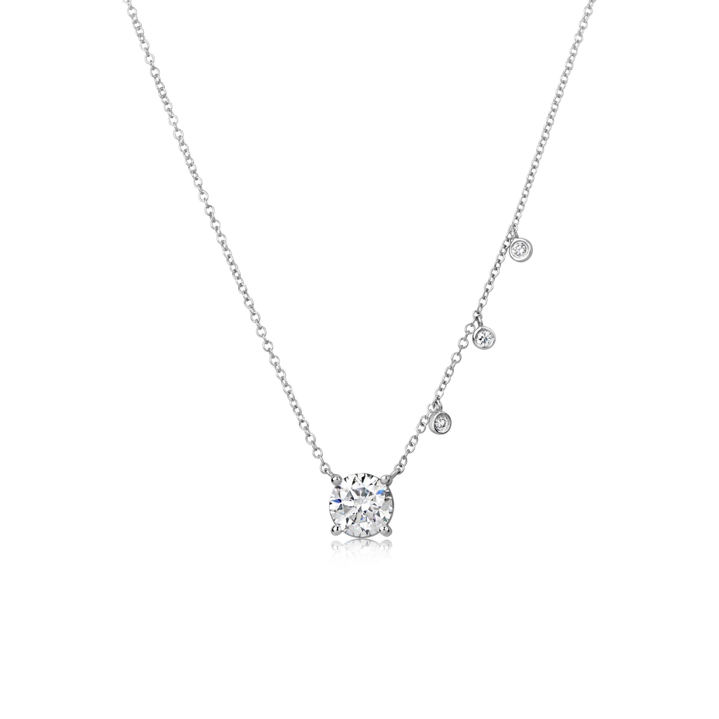 1.26 Carat Lab Grown White Gold Diamond Solitaire and Bezels Necklace ...