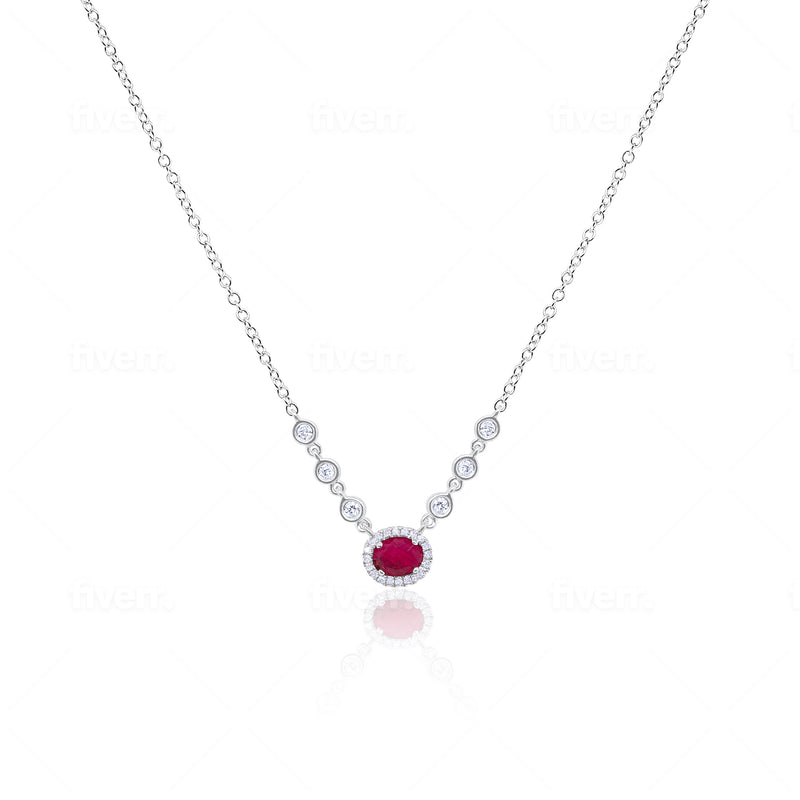 Dainty Ruby Diamond Halo Necklace