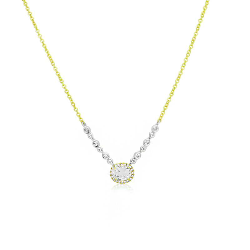 Birthstone Necklace With Diamond Halo | APRIL White Topaz