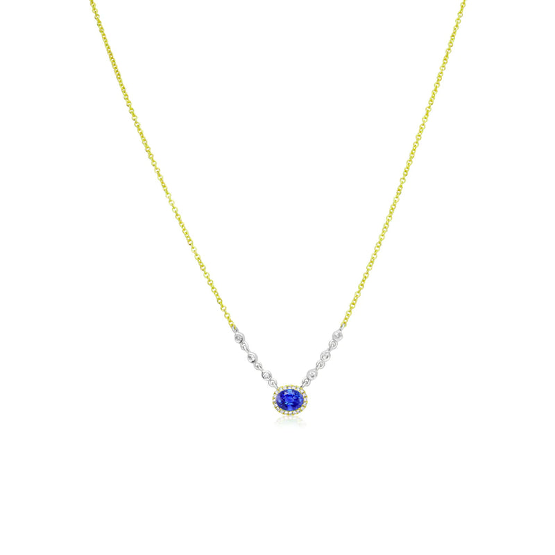 Dainty Blue Sapphire Diamond Halo Necklace