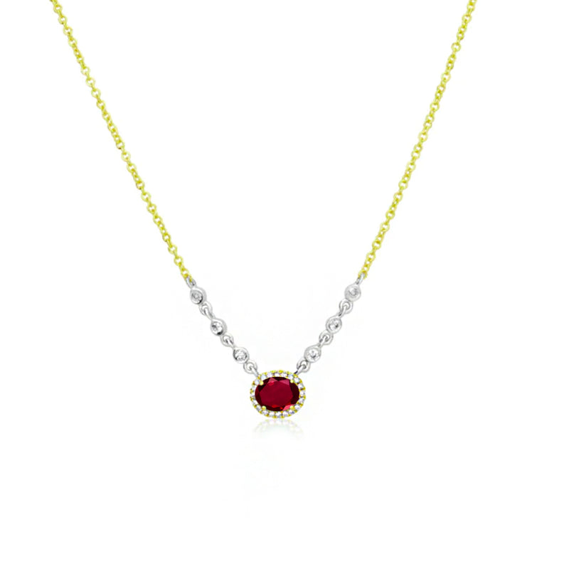 Birthstone Necklace With Diamond Halo | JANUARY Garnet