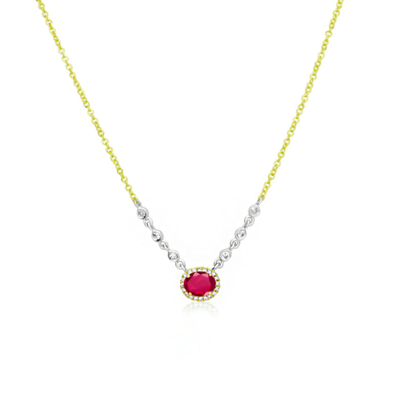 Birthstone Necklace With Diamond Halo | JULY Ruby