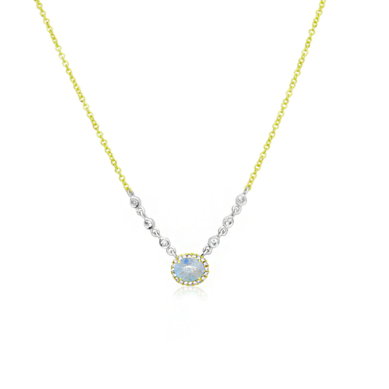 Birthstone Necklace With Diamond Halo | JUNE Moonstone