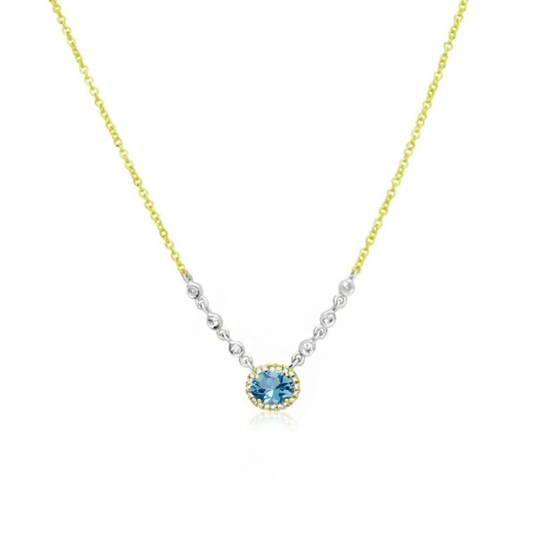 Birthstone Necklace With Diamond Halo | MARCH Aquamarine