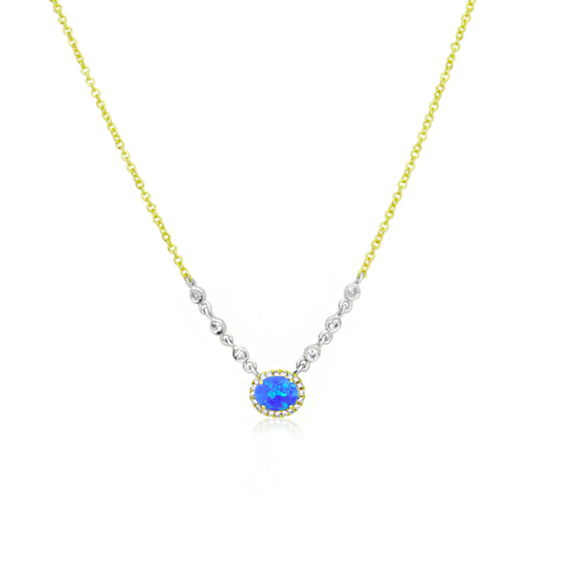 Birthstone Necklace With Diamond Halo | OCTOBER Opal