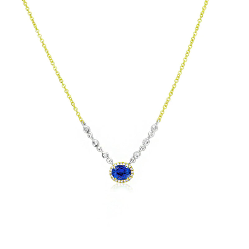 Birthstone Necklace With Diamond Halo | SEPTEMBER Sapphire