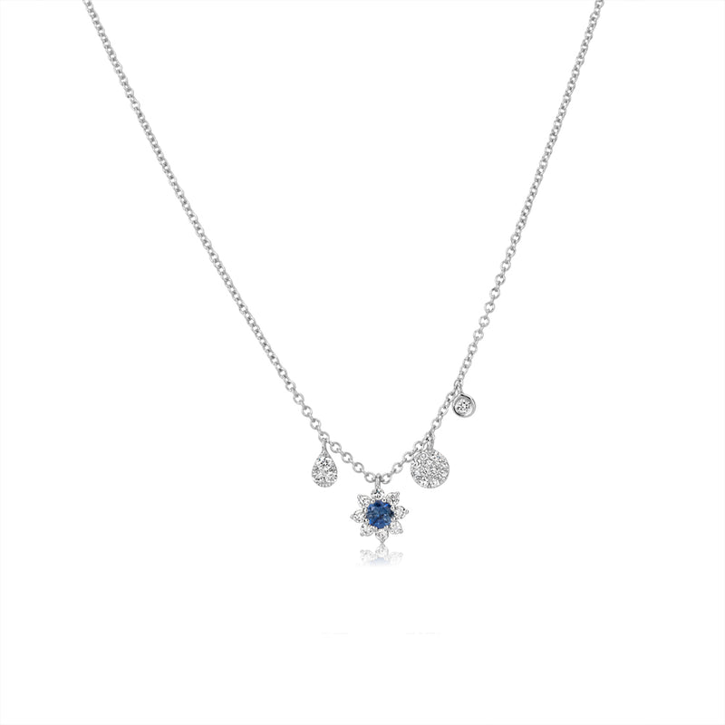 White Gold Sapphire and Diamond Flower Necklace