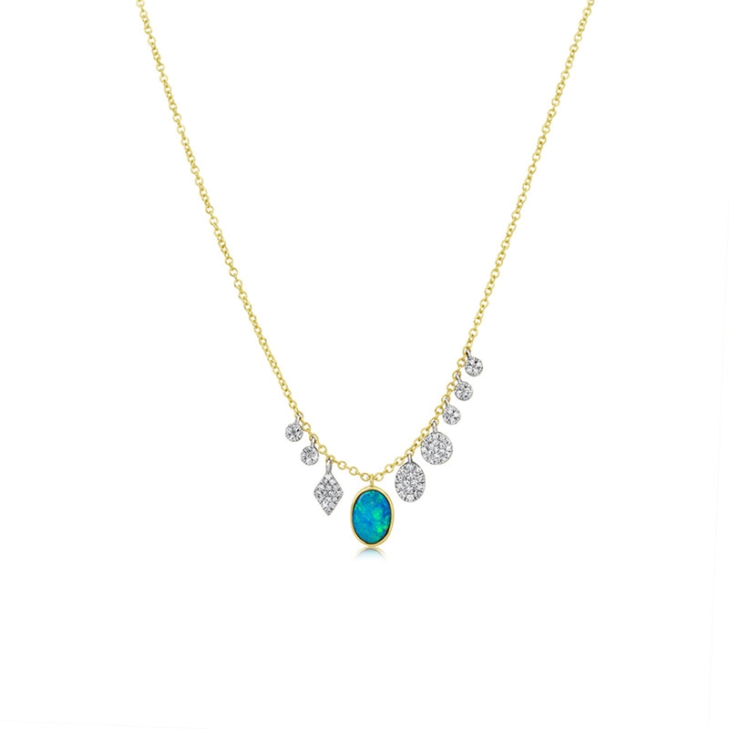 Opal Necklace with Diamond Bezels and Charms