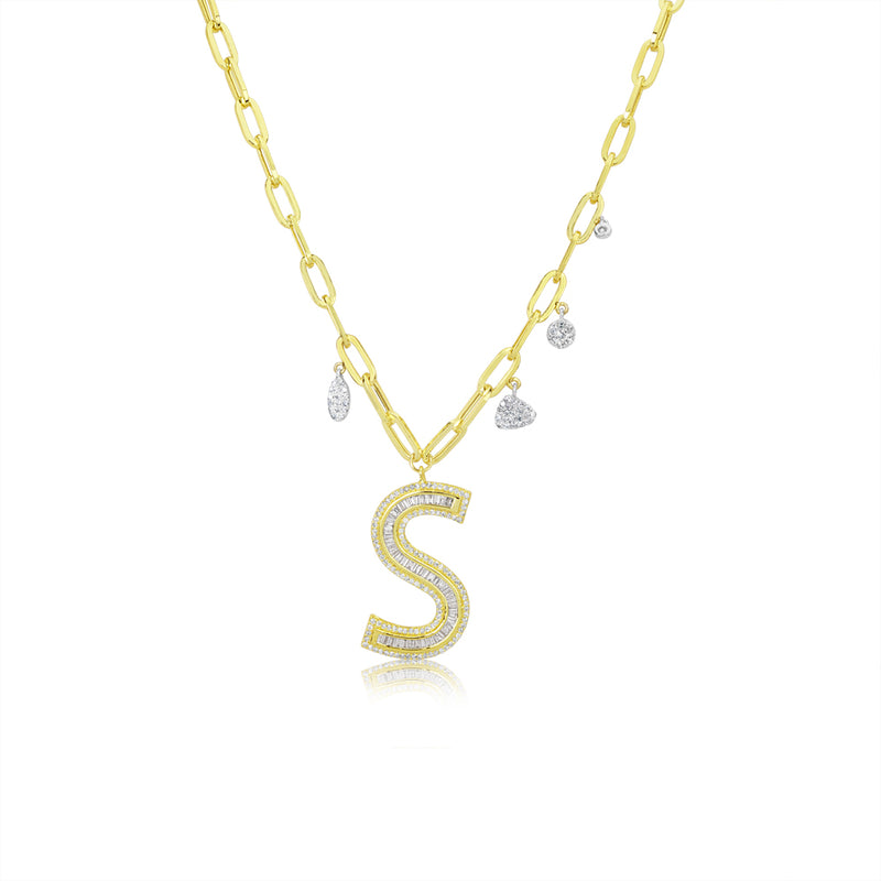Chunky Yellow Gold Initial Necklace LETTER S