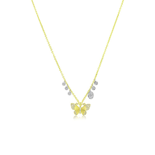 Brushed Gold Diamond Butterfly Necklace