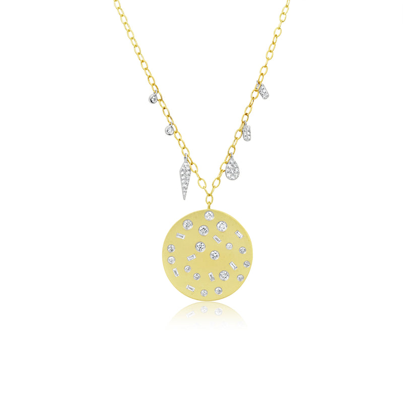 Scattered Diamond Coin and Charm Necklace