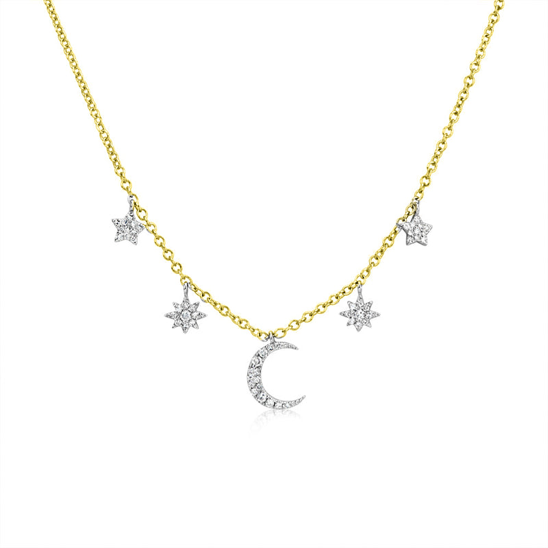 Sisterly Style Yellow Gold Moon & Star Diamond Necklace | Online Exclusive