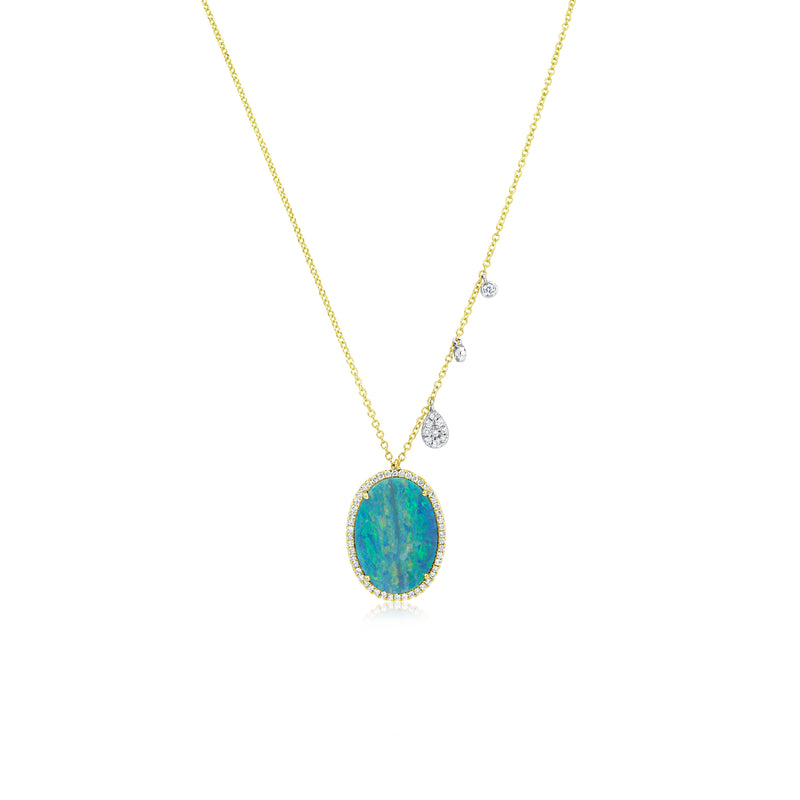 Yellow Gold Opal and Diamond Necklace