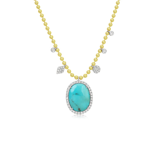 Turquoise and Diamond Necklace on a Ball Chain