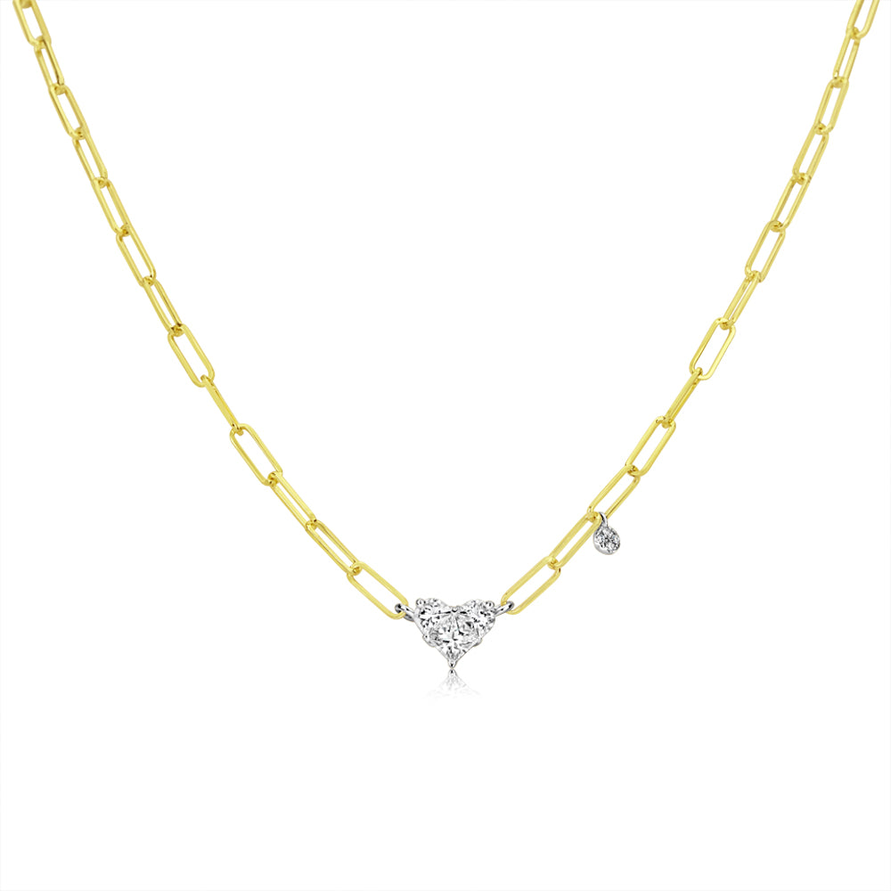 Paperclip Necklace with Diamond Heart Charm and Bezel