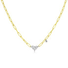Paperclip Necklace with Diamond Heart Charm and Bezel