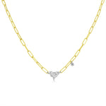 Paperclip Necklace with Diamond Heart Charm and Bezel