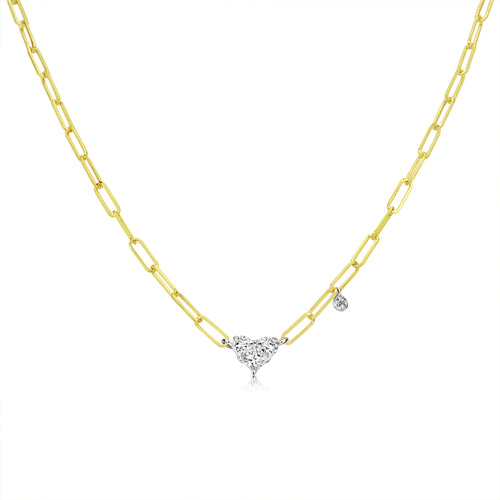 Paperclip Necklace with Diamond Heart Charm and Bezel
