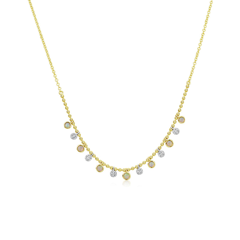 Diamond Bezel and White Opal Necklace