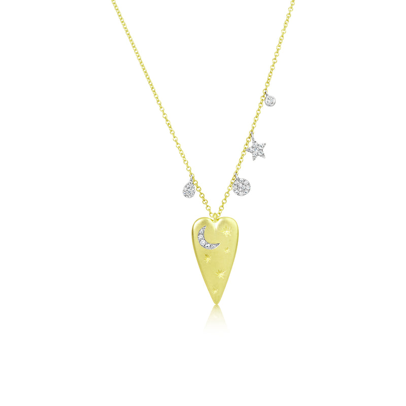 Yellow Gold Heart Necklace with Diamond Symbols