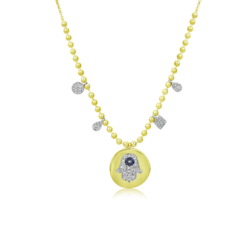 Yellow Gold Spot Chain Diamond Hamsa Necklace