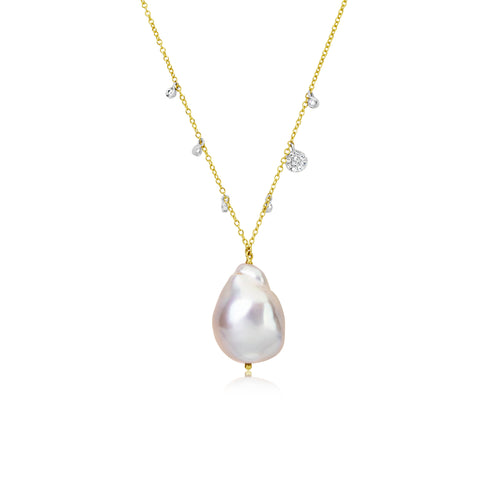 Baroque Pearl and Diamond Necklace, necklace, pearl.