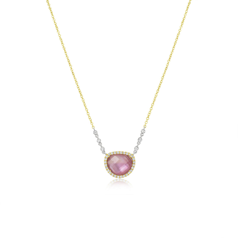 Yellow Gold Pink Amethyst and Diamond Necklace