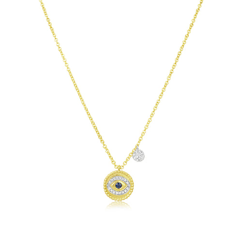 Brushed Gold Diamond Evil Eye Necklace