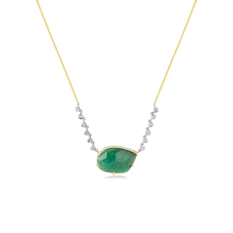 Yellow Gold Statement Emerald and Diamonds Necklace