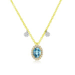 March Aquamarine Birthstone with Yellow Gold and Diamond Necklace
