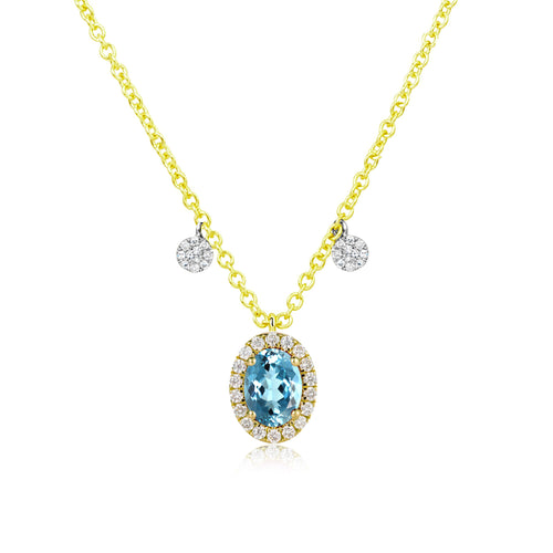 December Blue Topaz Birthstone with Yellow Gold and Diamond Necklace